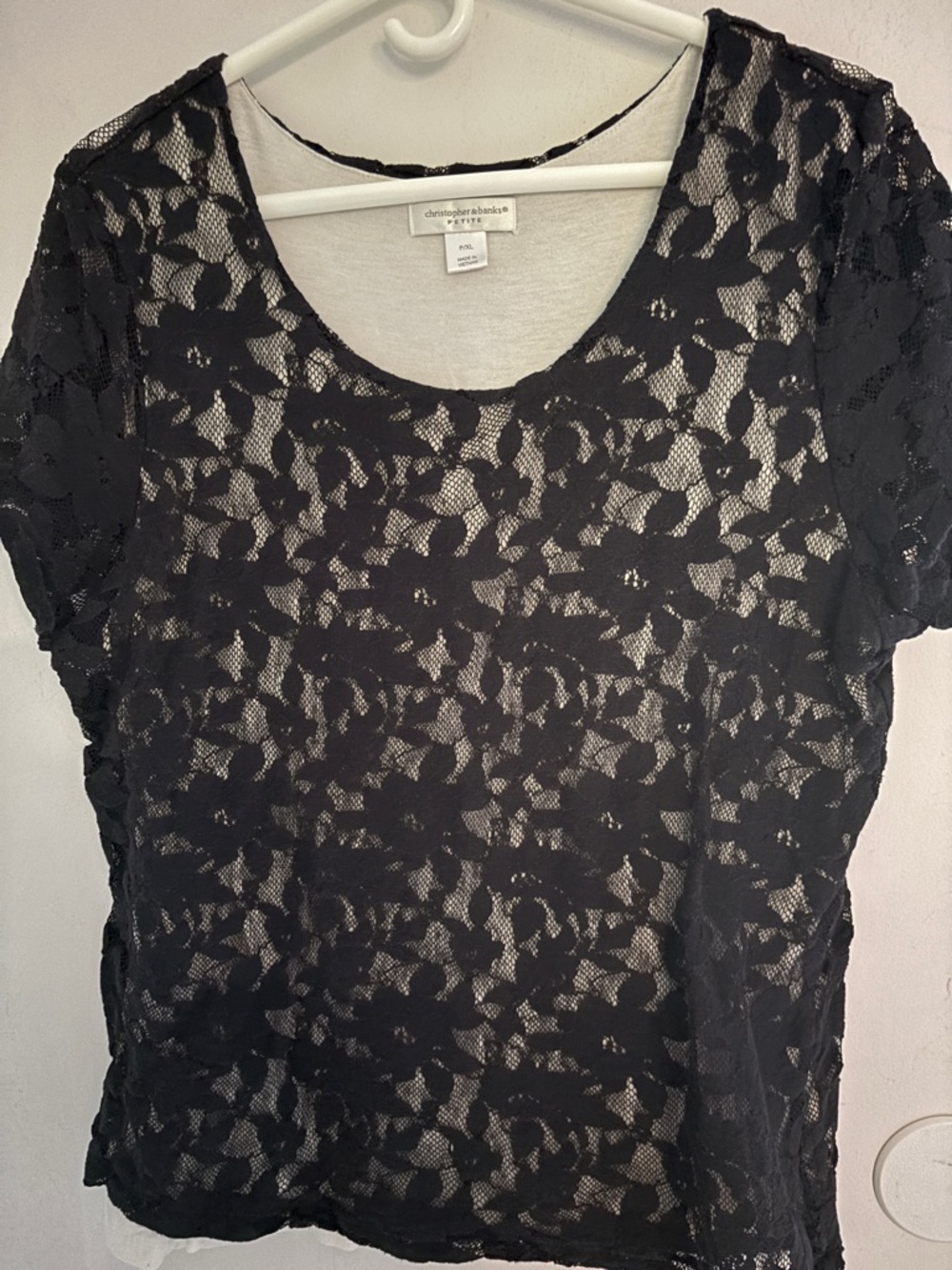 Christopher & Banks Black Floral Lace Short Sleeve Camisole